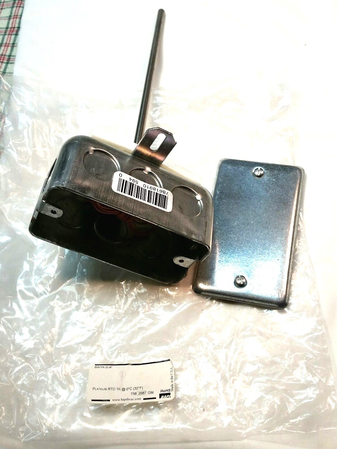 BAPI 8" DUCT TEMPERATURE SENSOR BA/1K-D-8" Platinum RTD 1K @ 0°C