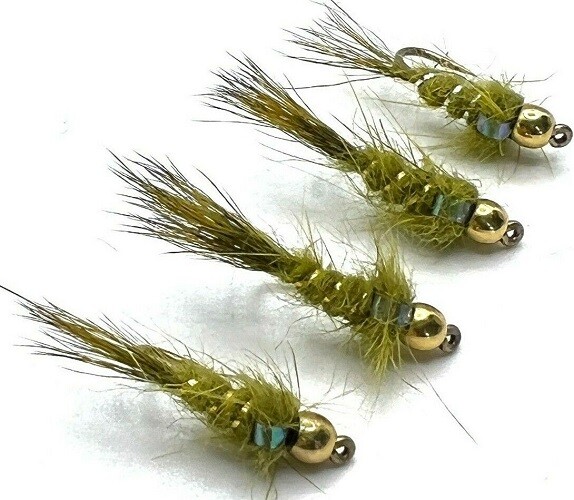 Trout Fly Fishing Flies OLIVE FLASHBACK GOLD HEAD NYMPH BARBED or BARBLESS