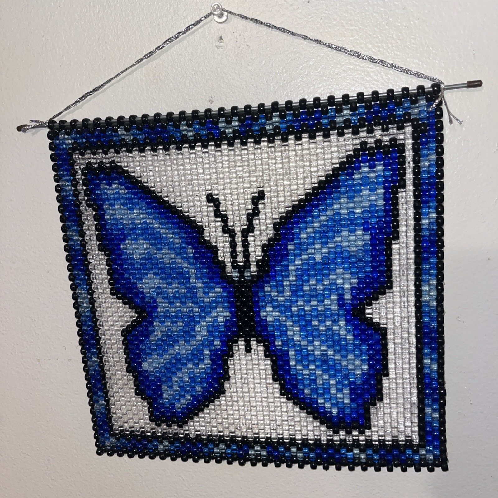 Beaded Banner  BLUE BUTTERFLY WINDOW SUNCATCHER  9x9 The Beadery Wall Decor