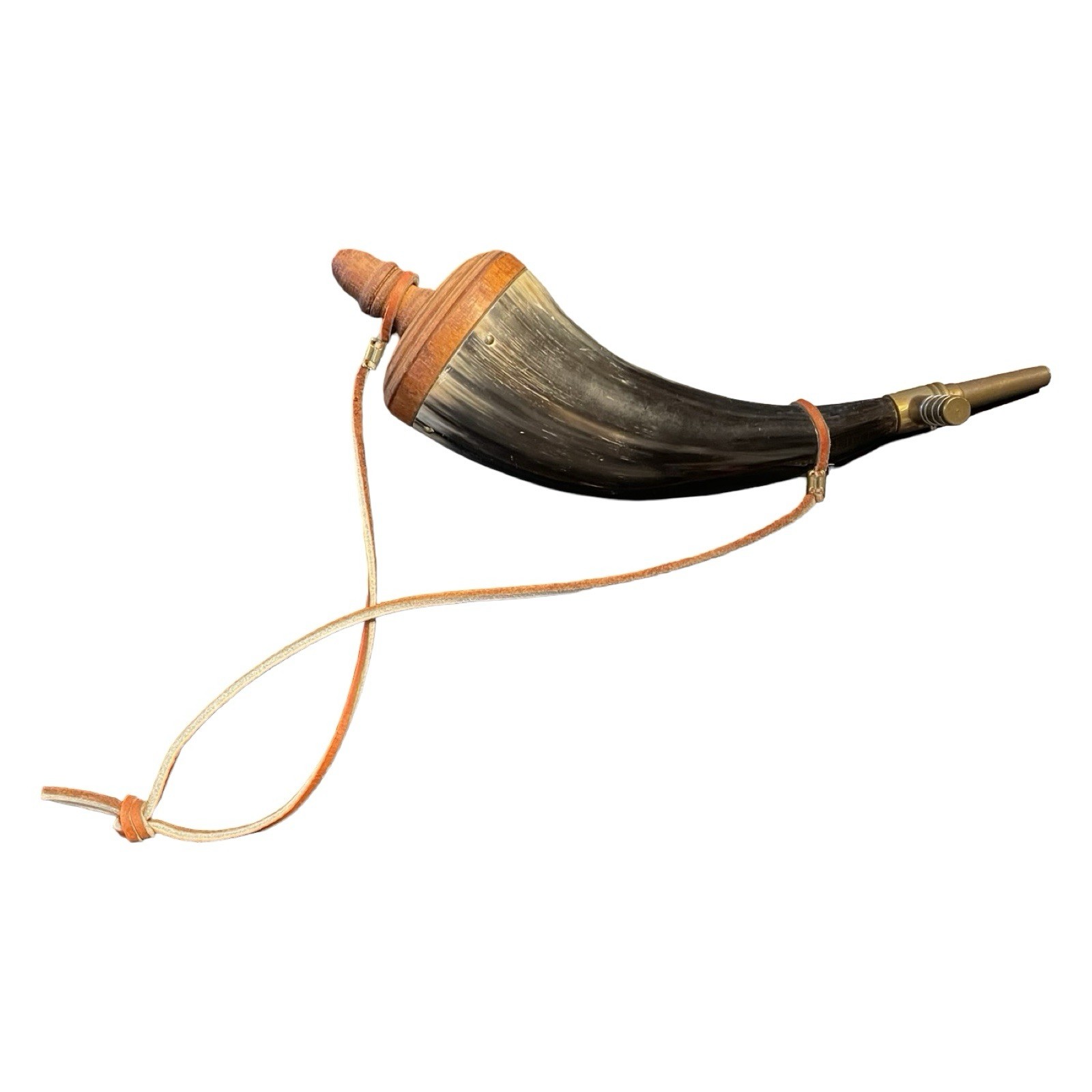 Vintage Black Powder Horn w/ Brass Spout & Strap for Muzzleloader Rifle