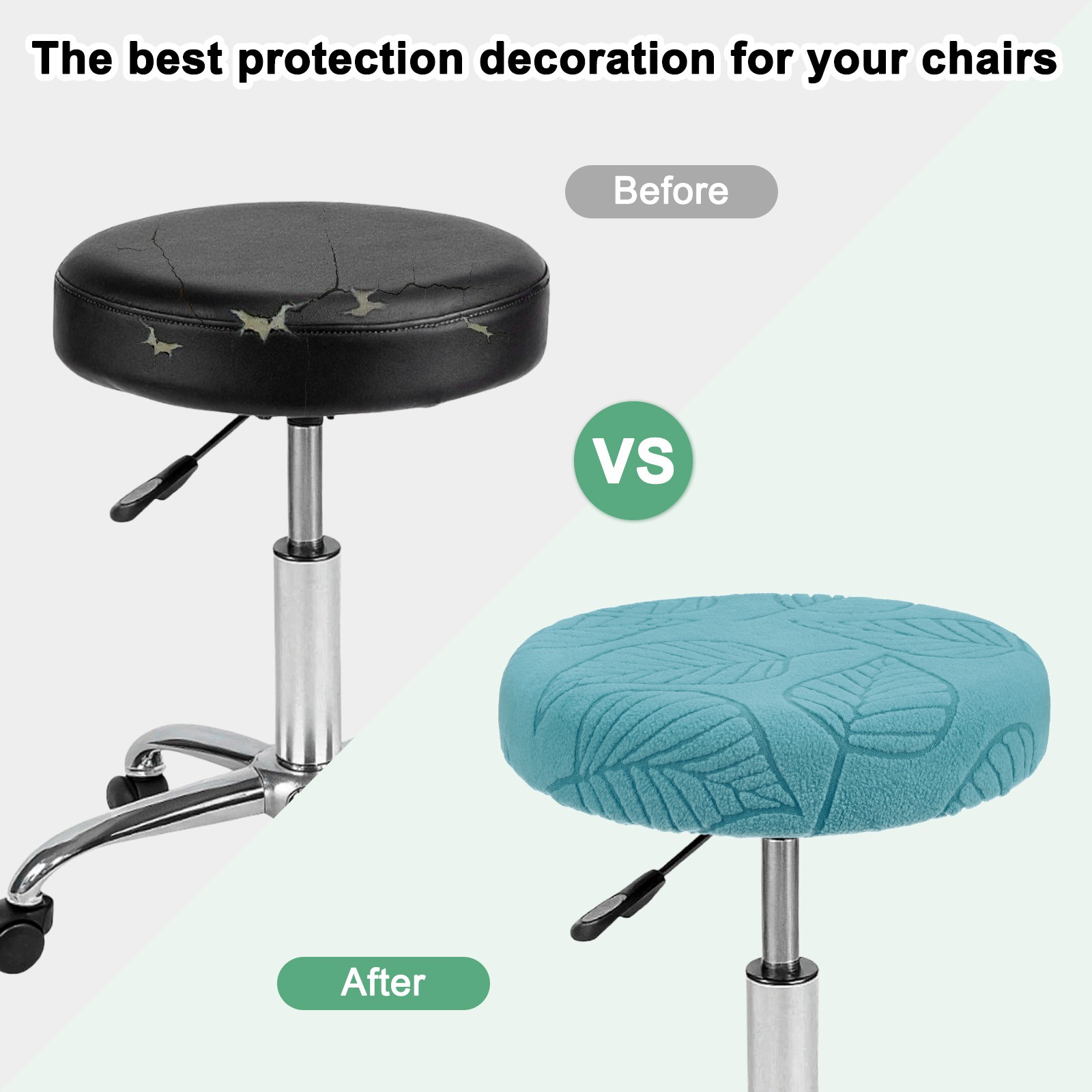 2-Pack Bar Stool Covers Round for 14-16 Inch Leaf Pattern Covers [Sky Blue]