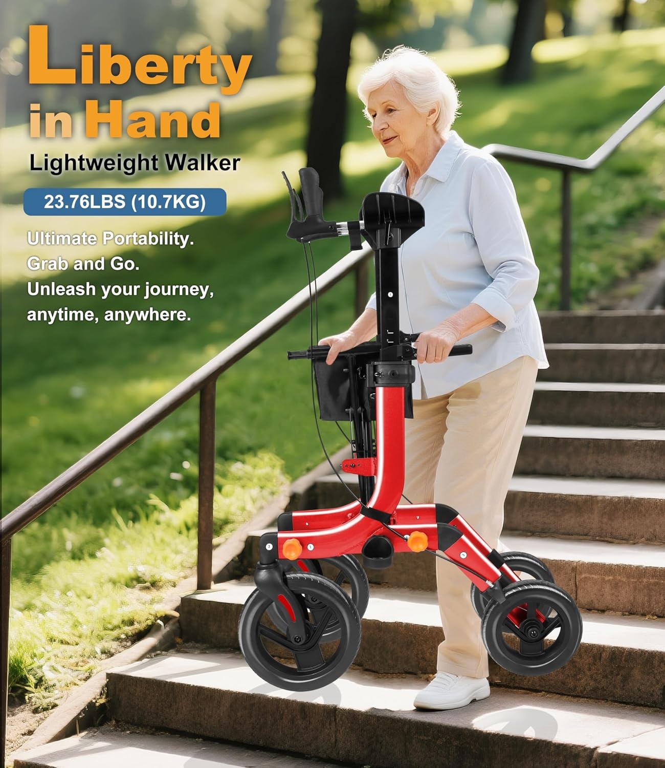FlyingJoy Upright Rollator Walker Seat 10in Wheels 300lb Red Foldable