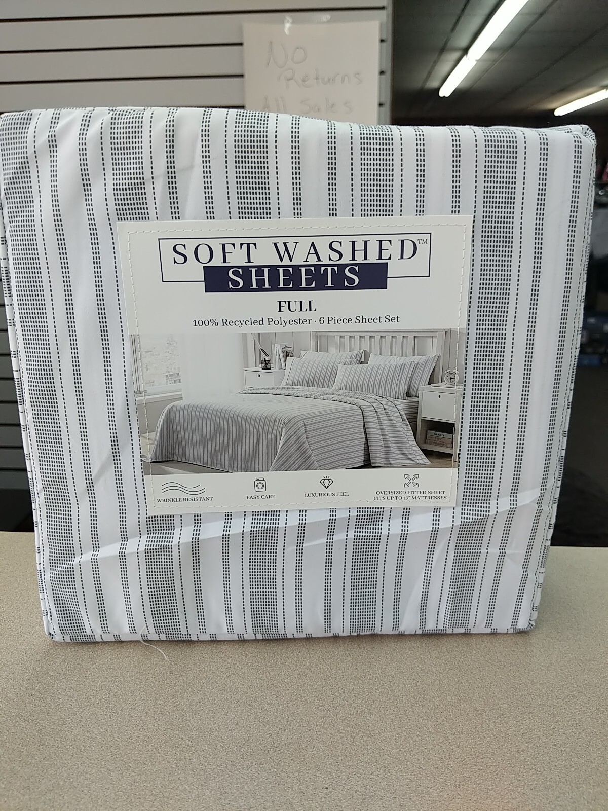 new full oversized soft washed sheet 6 piece set  100% polyester  stripe zinc