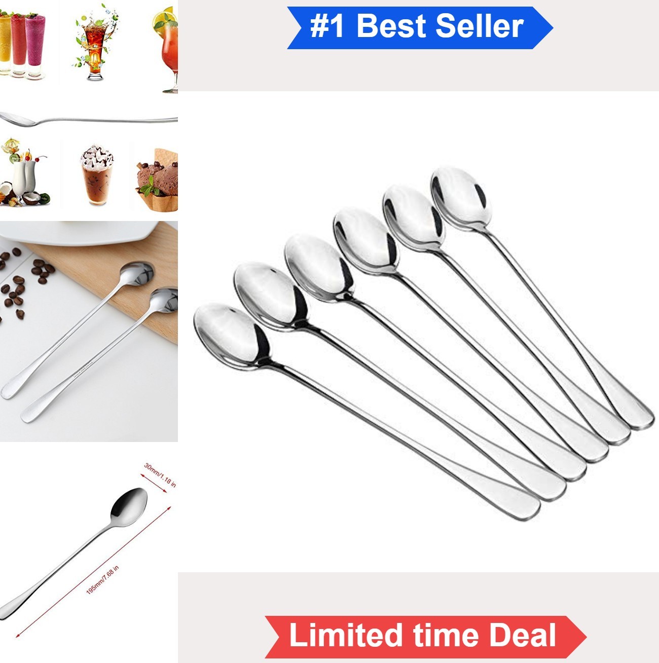 10 Piece Long Handle Iced Tea Spoons Stainless Steel Silver Mixing Coffee