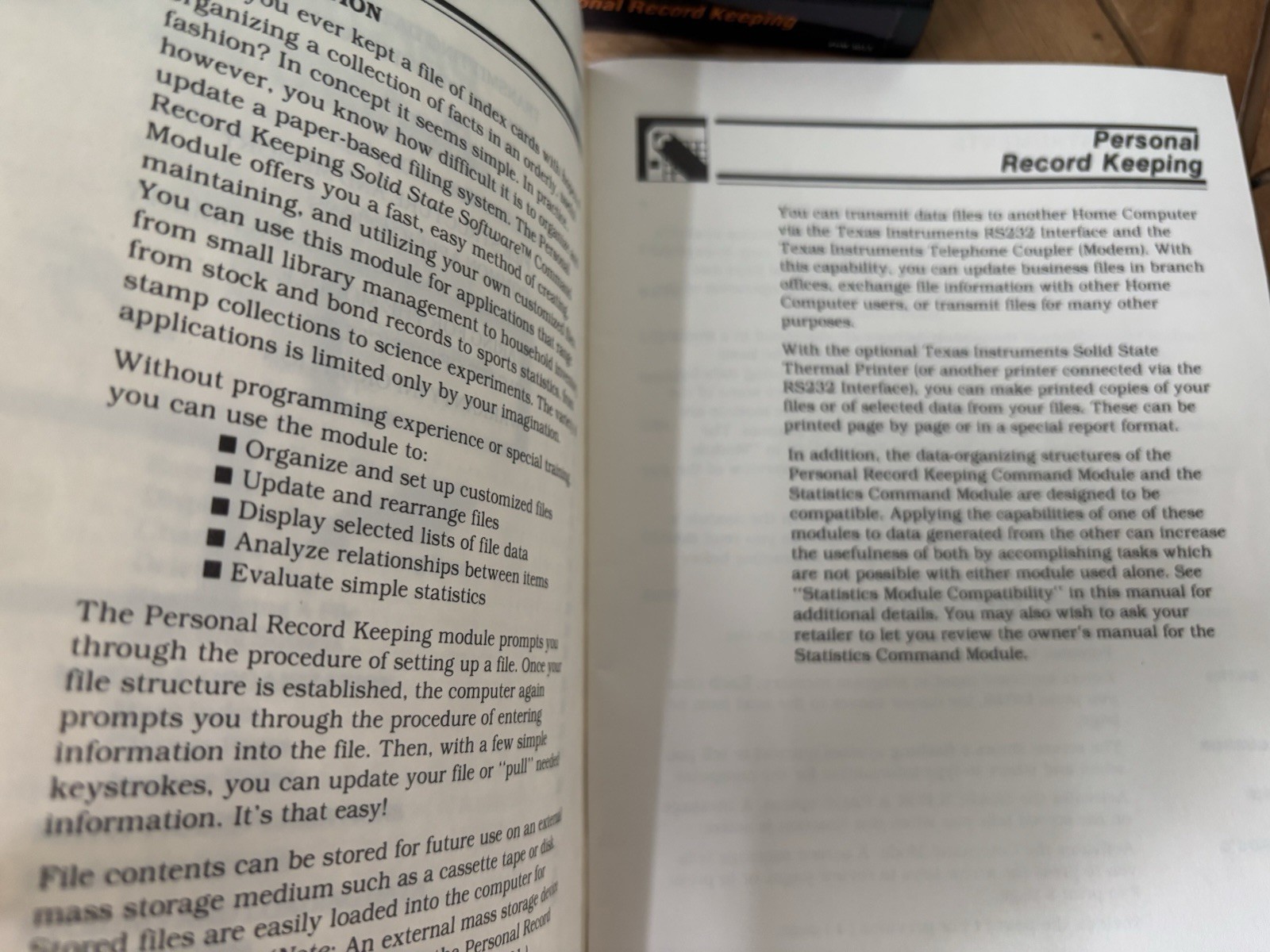Personal Record Keeping for Texas Instruments TI99/4A Game & Command Module Book