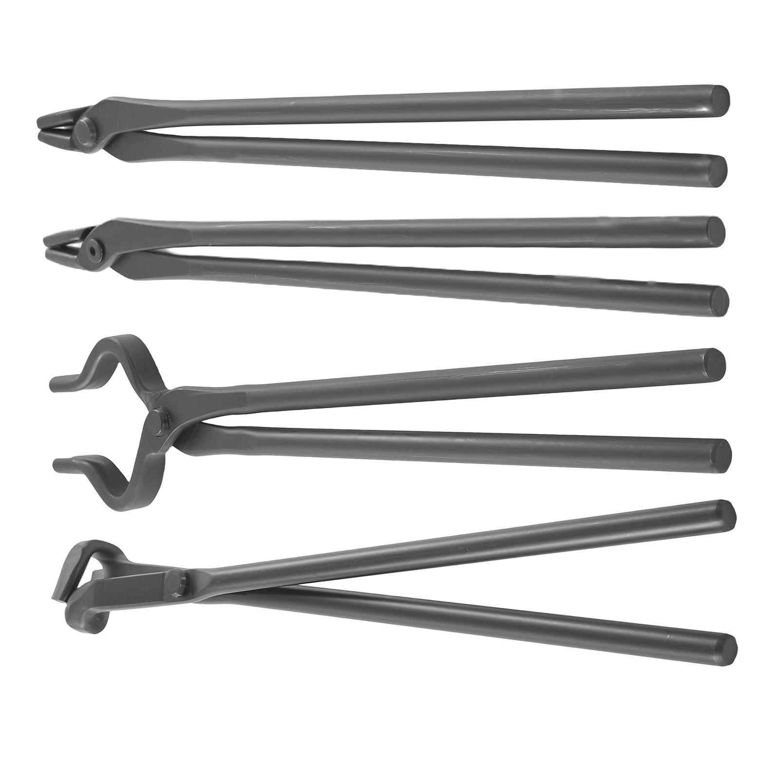 4pc Blacksmith Tool Set Carbon Steel Tongs Flat V Bit Blade Wolf Jaw Forging