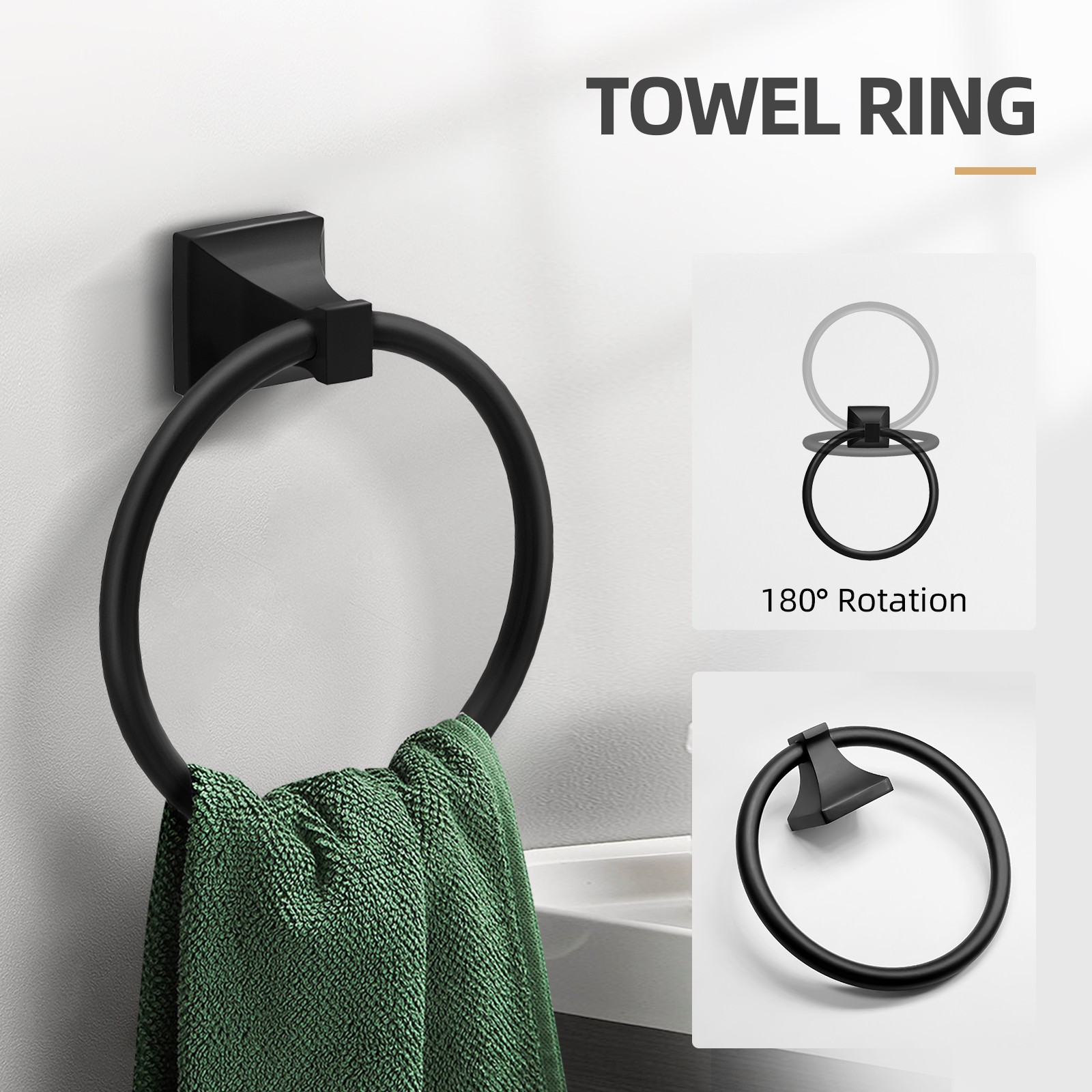 Bathroom Hardware Set Matte Black Wall Mounted Bathroom Towel Bar Set 5 Pieces