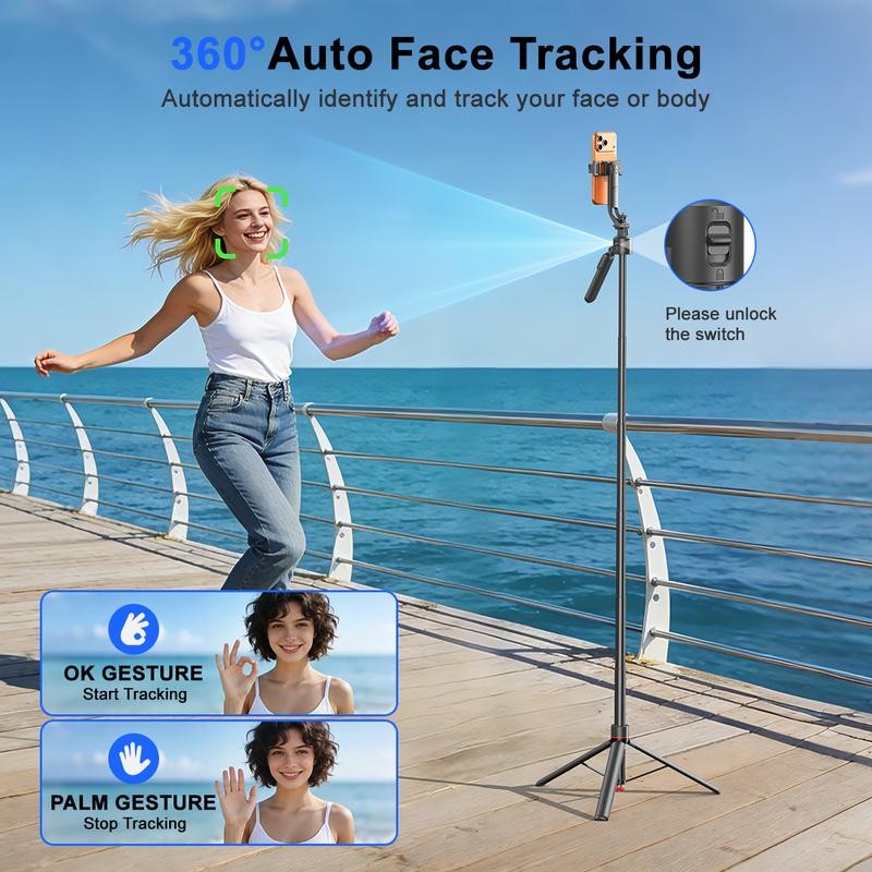 Selfie Stick Tripod Automatically Pop-Up Open Face Tracking Gesture Control
