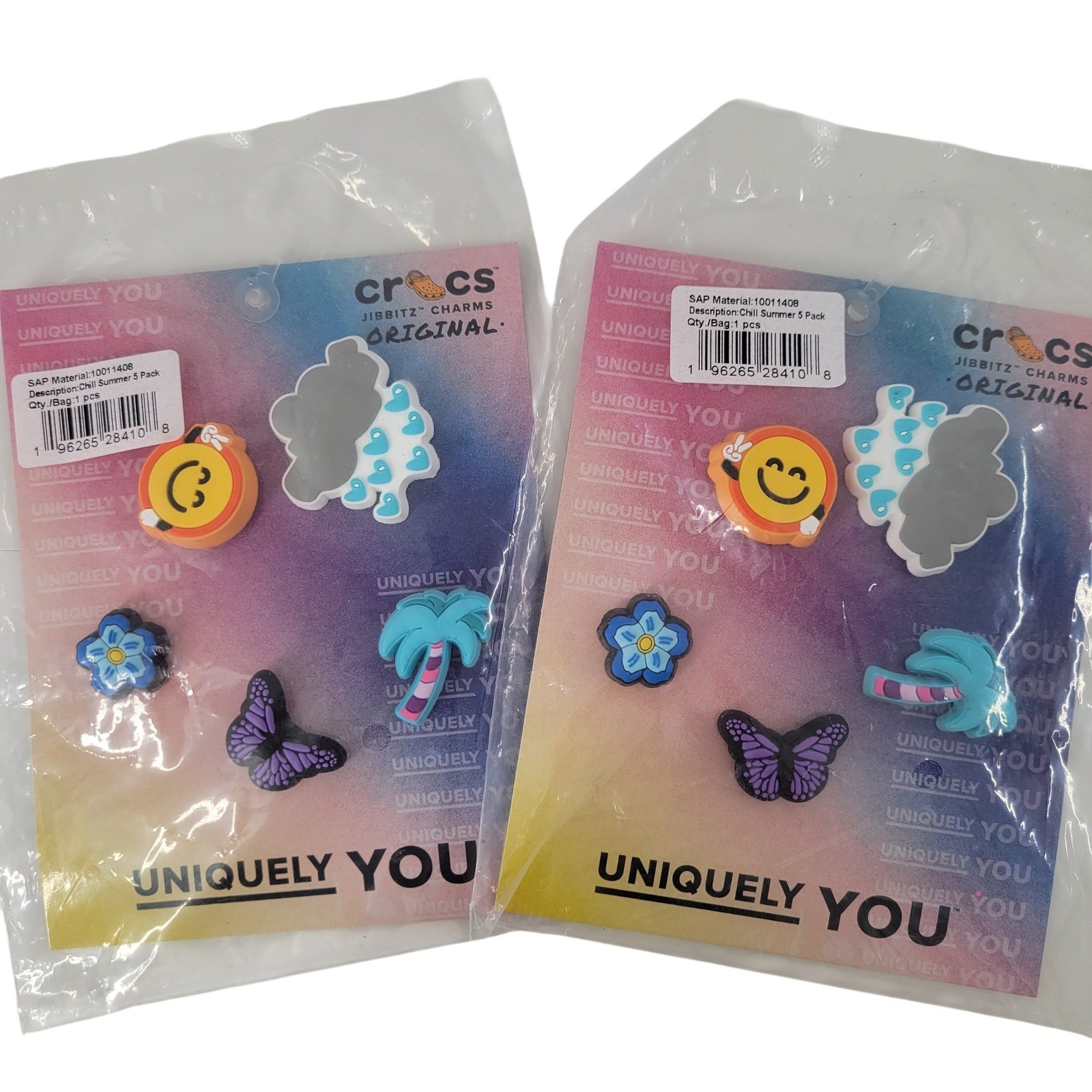 Crocs Jibbitz Charms Chill Summer 2x 5 Pack Uniquely You Smile Butterfly Tree
