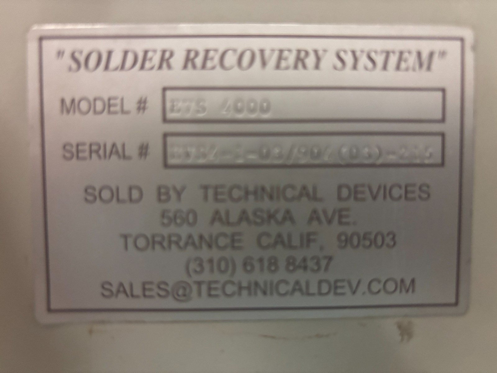 Technical Devices EVS solder recovery system