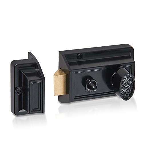 SUMBIN Night Latch Deadbolt Rim Lock,Antique Locks with Keys for Front Black