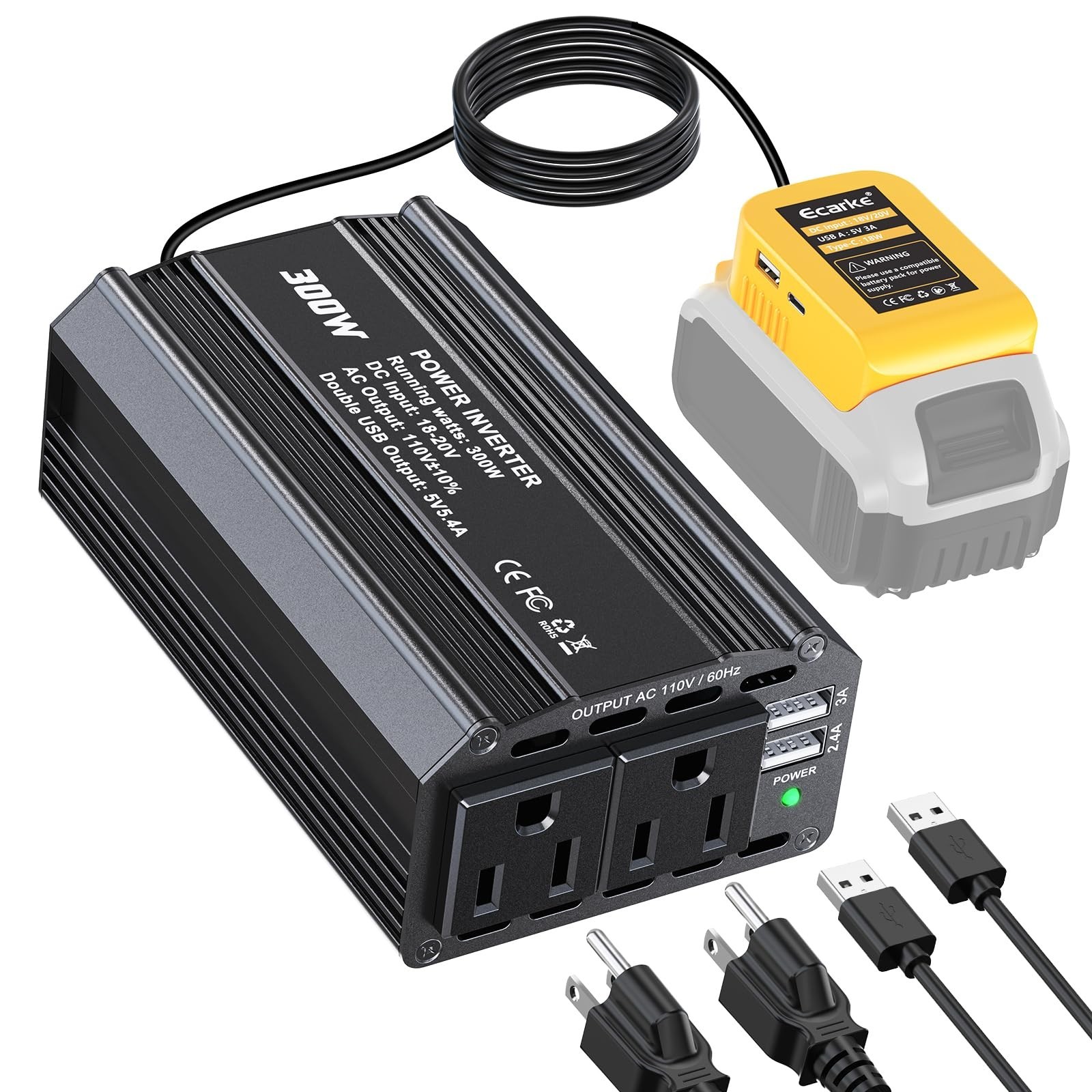 300W Portable Power Inverter for DeWALT 20V Batteries – Outdoor Bat... Fas