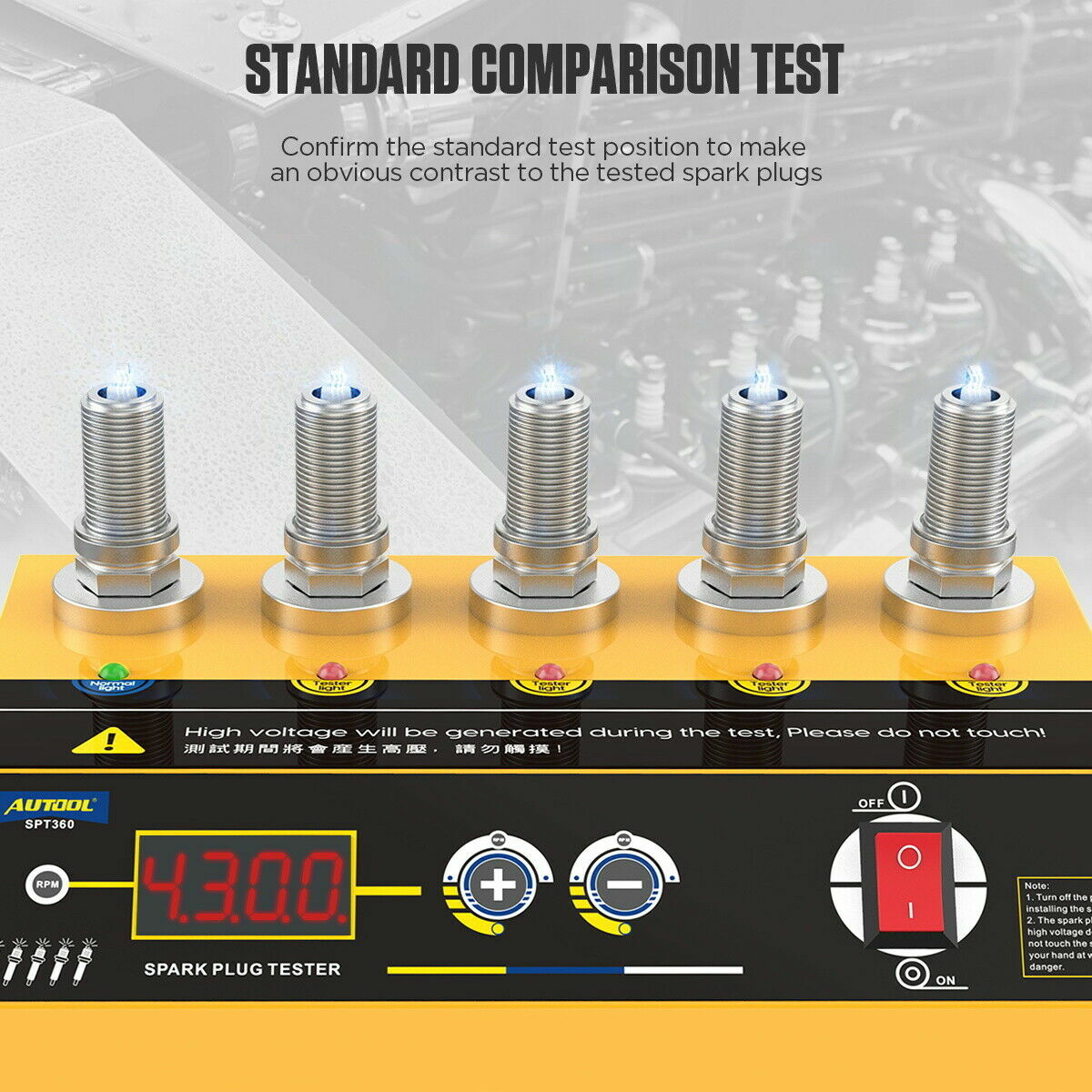 AUTOOL 5 Holes Car Spark Plug Tester Analyzer Digital Ignition Testers Tool 110V