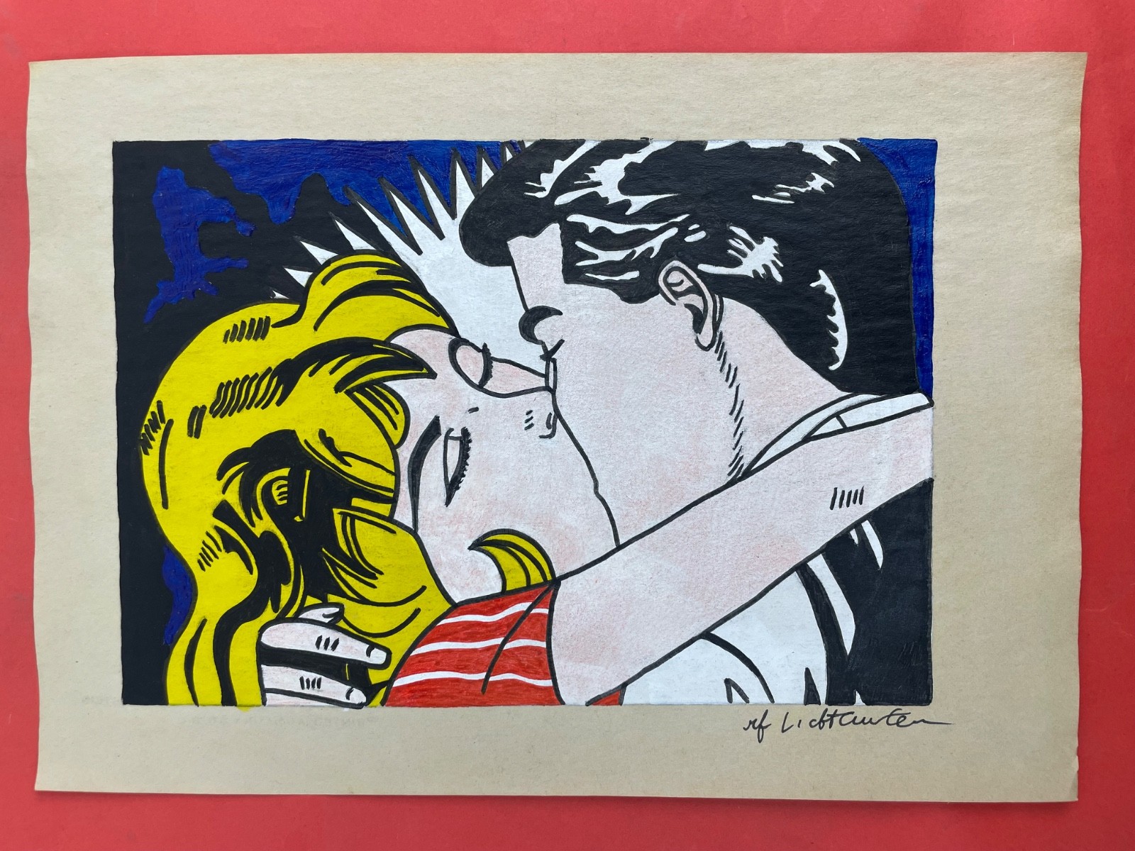 Roy Lichtenstein (Handmade) Drawing On Old Paper signed and stamped