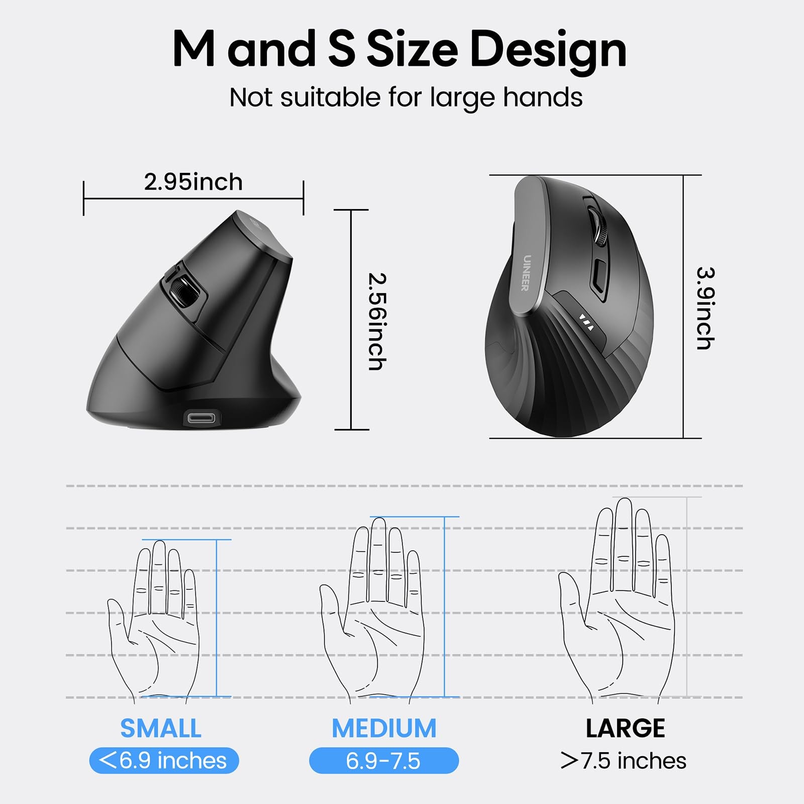 Ergonomic Bluetooth 5.0/4.0 Mouse 2.4GHz Vertical Wireless USBA PC Laptop
