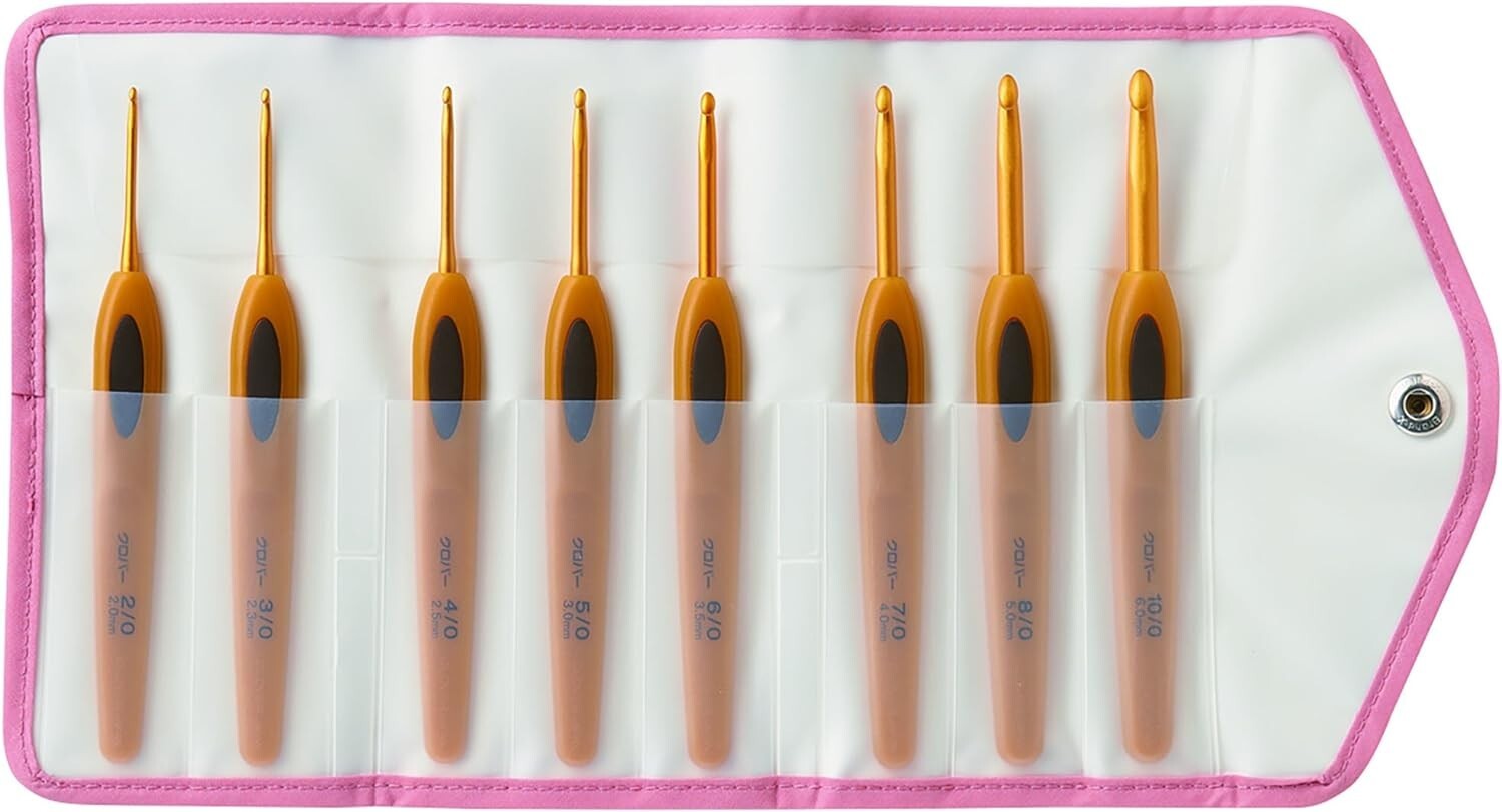 Clover Pen-E Soft Touch Handle Grip Crochet Hooks 8 Size 2.0-6.0mm Set NEW Japan