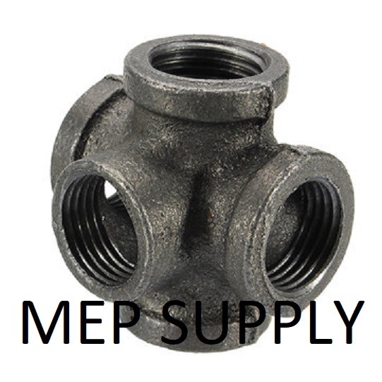 1-1/4" 5 Way 5-Way CROSS TEE BLACK MALLEABLE IRON fitting pipe npt Decor Style