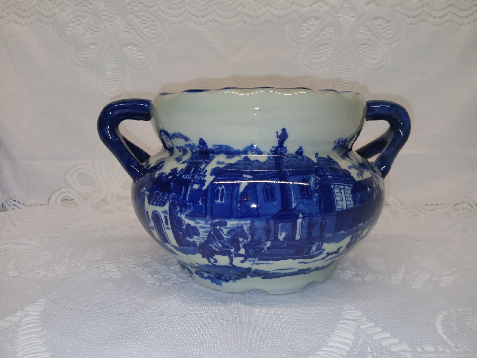 Vintage Victoria Ware Ironstone Cobalt Blue Planter With Handles