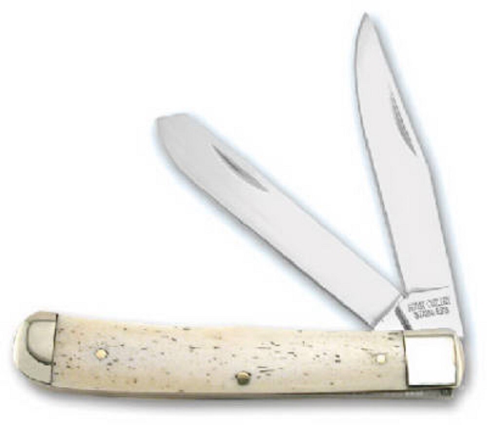 Frost Cutlery Large Smooth White Bone Handle Trapper Pocket Knife - NEW