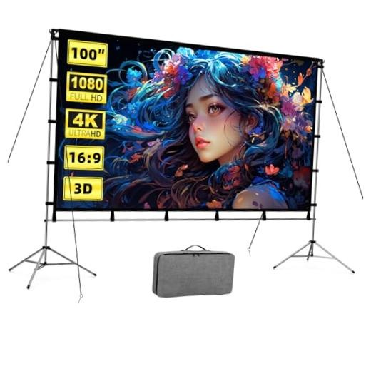 Outdoor Projector Screen with Stand  Portable Projector 100 Inch Sliver Stand