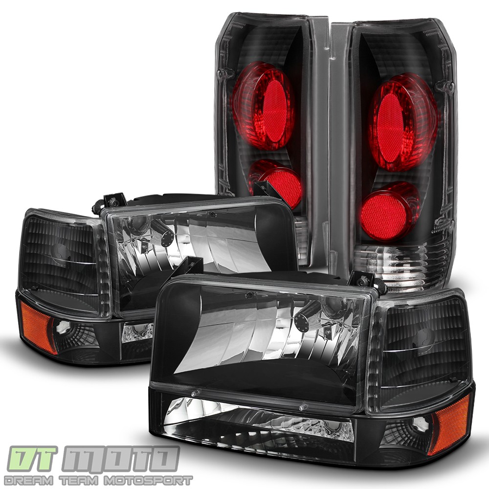 Black 1992-1996 Ford F150 F250 F350 Bronco Headlights+Bumper Signal+Tail Lights