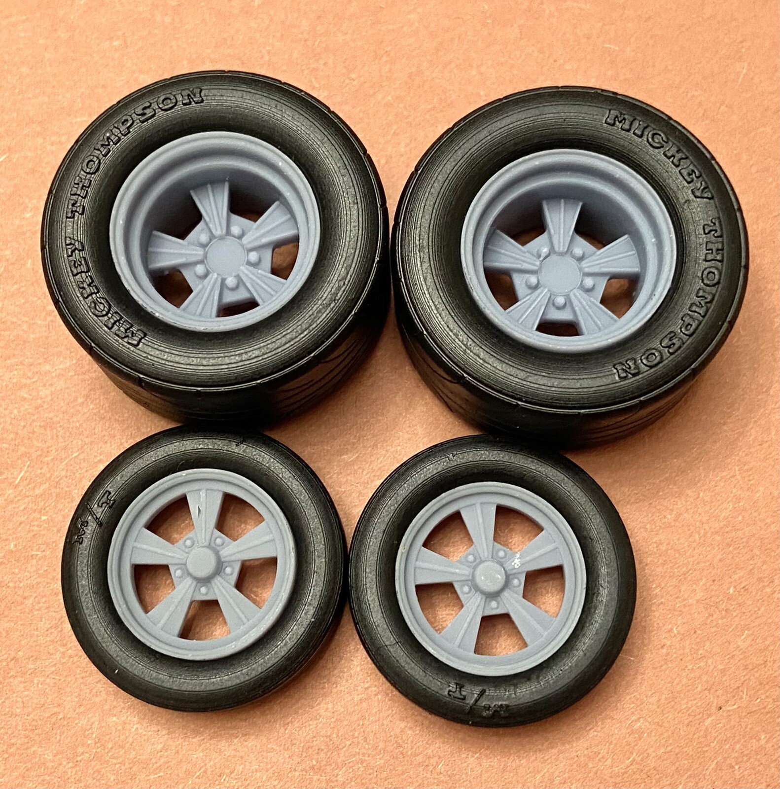 1/24 Scale:  17/15-inch Old School Radir Wheels W/Drag Slicks; Resin