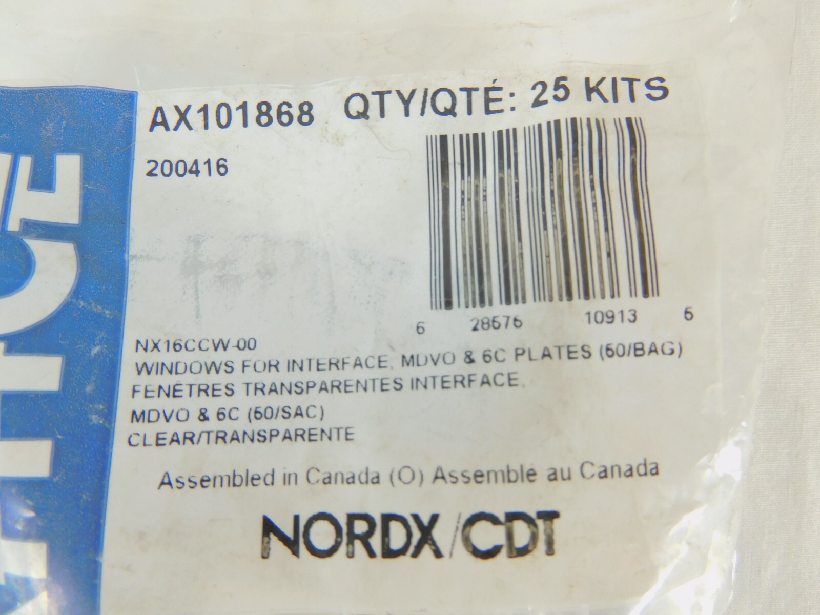 Windows and Labels for Faceplates Interface AX101868 - 25 Kits per Bag