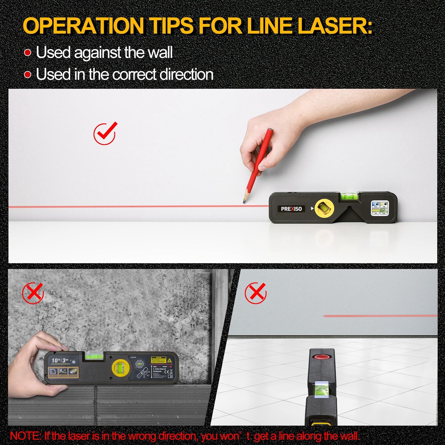 PREXISO 4-in-1 Laser Level Torpedo Level 65Ft Alignment Point 10Ft Leveling Line