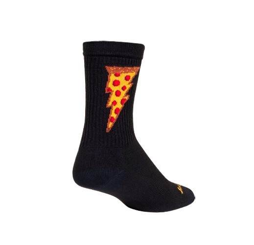 Socks - SockGuy - Struck 6" Crew S/M Cycling/Running NEW Black Pizza Bolt MEN