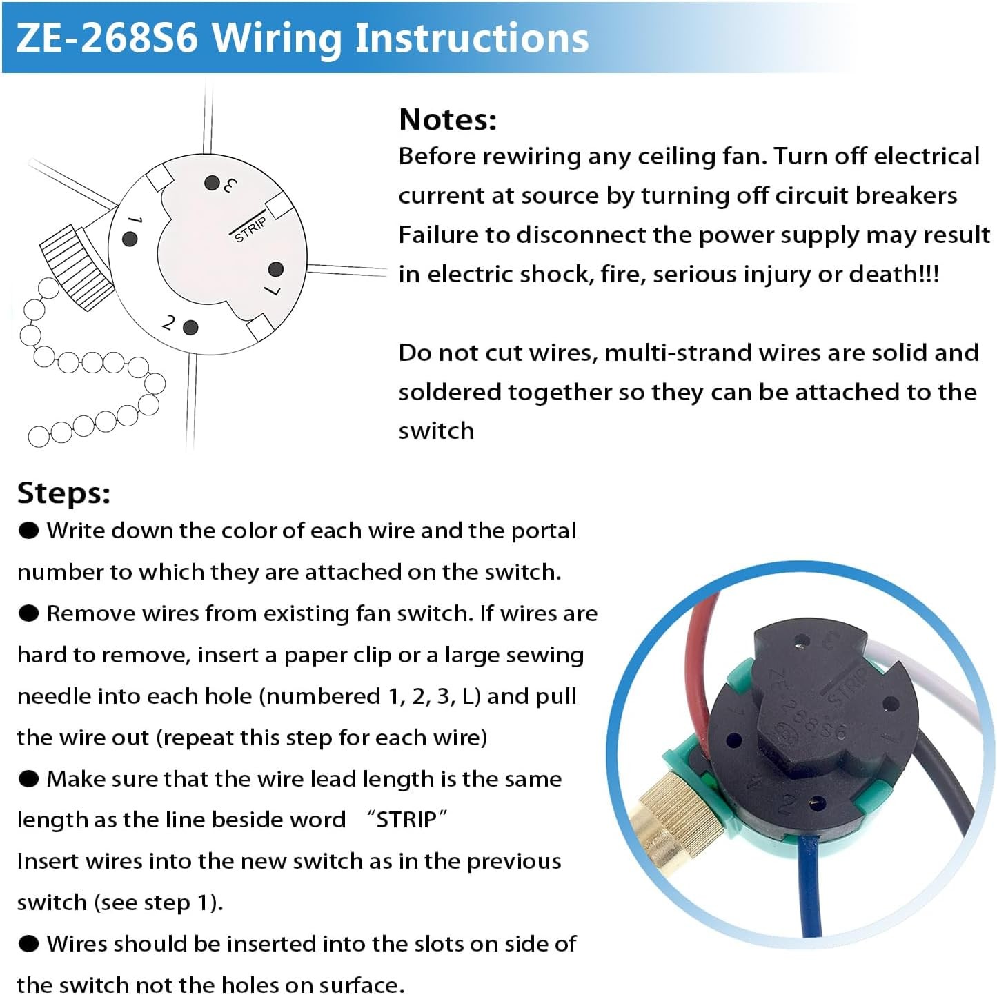 Ceiling Fan Switch, 4 Wire Zing Ear ZE-268S6 Pull ZE-268s6 Nickel, Nickel