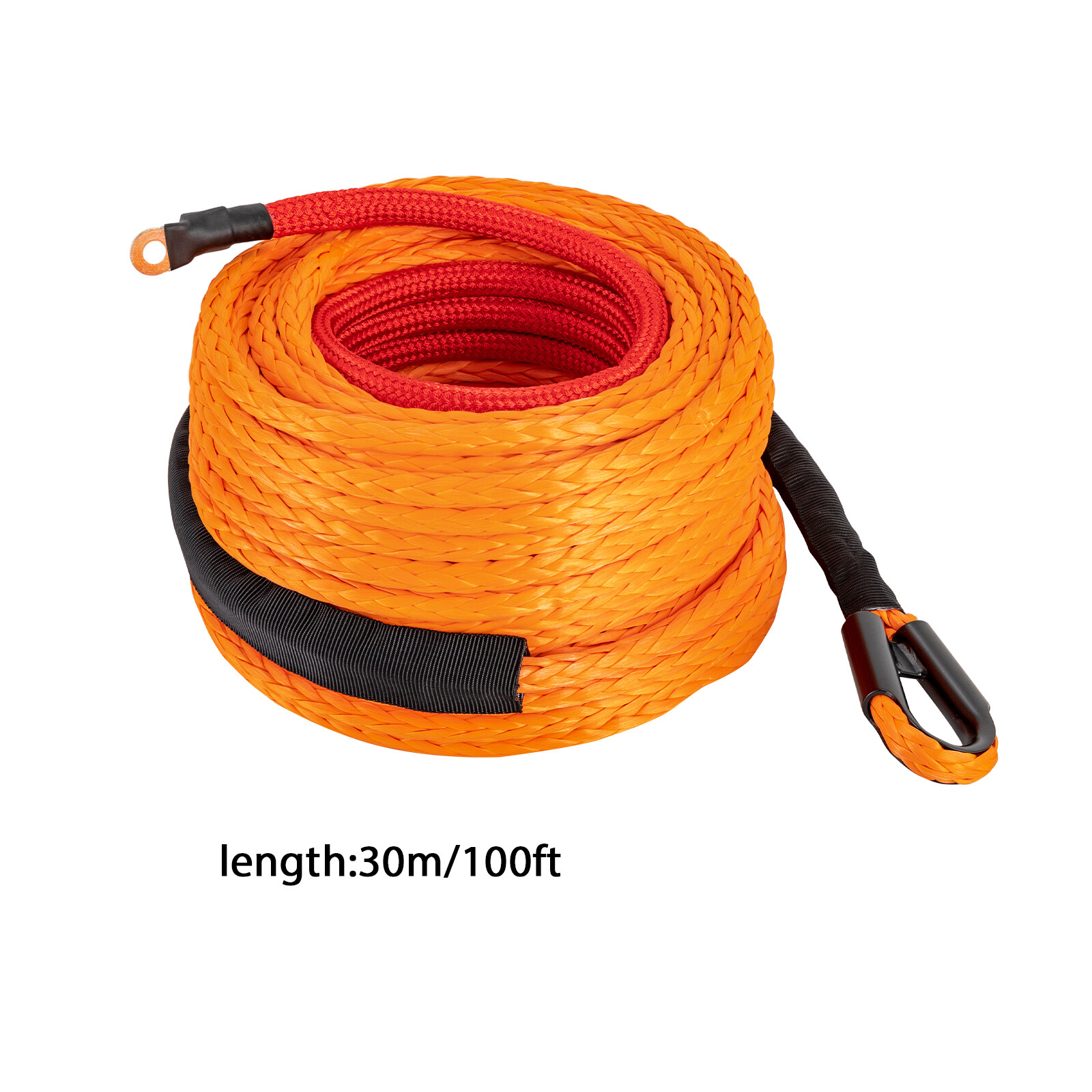 3/8" 100 FT Synthetic Winch Rope Winch Line Cable Rope with Winch Hook Fairleads