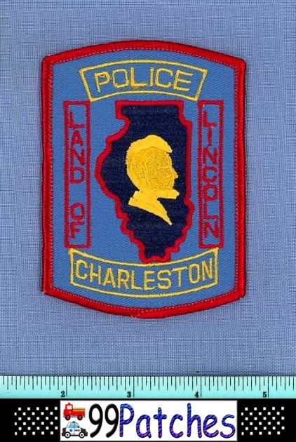 CHARLESTON ILLINOIS Police Shoulder Patch ABE LINCOLN STATE SHAPE OUTLINE 1E