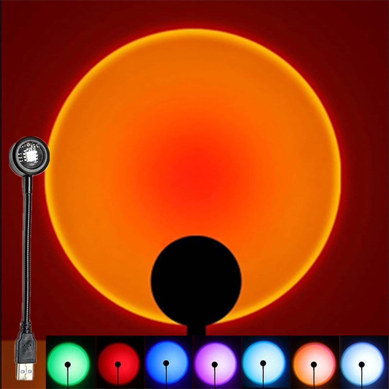 USB Sunset Projection Light, 7 Colors-8 Lighting Modes Voice Control Sunset Lamp