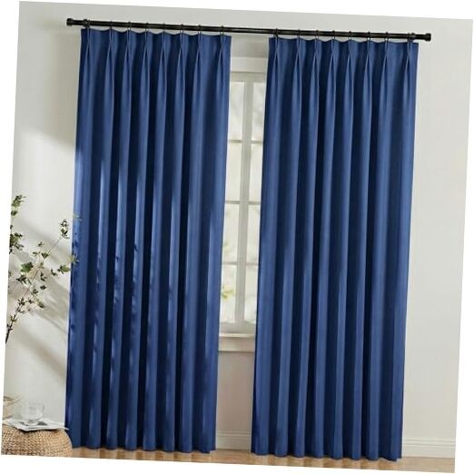 50 Inches Wide 100% Blackout Pinch Pleated 50"W x 96"L (Pack of 2) Navy Blue