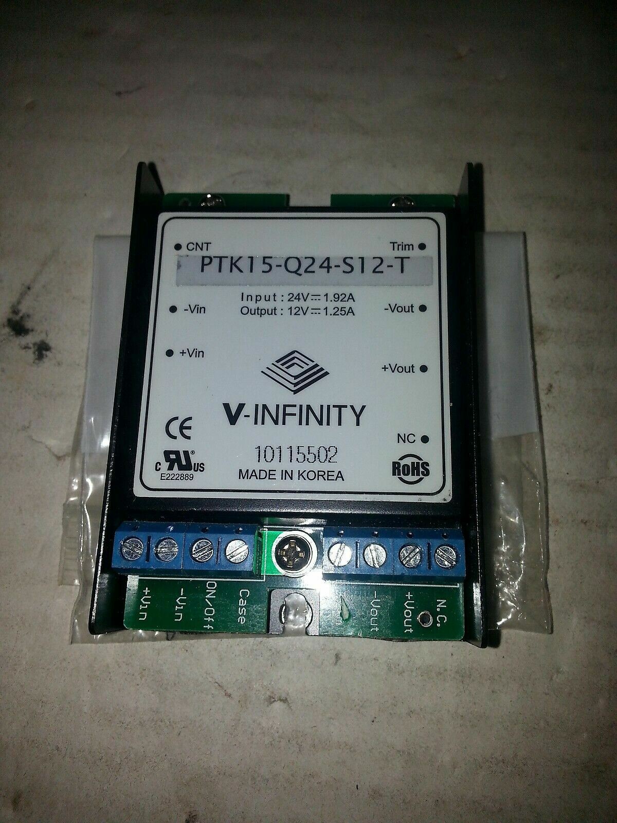 V-Infinity PTK15-Q24-S12-T DC-DC Converter 24VDC to 12VDC 1.25A 15W Power Supply