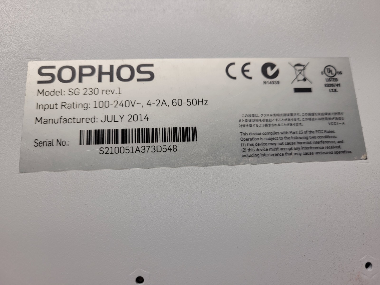 Sophos SG 230 Firewall Rackmount Network Security Appliance
