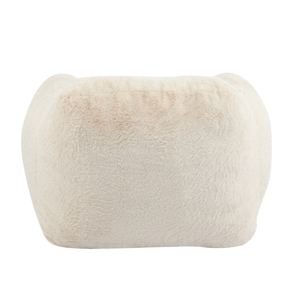 Beige Faux-Fur Bean Bag Chair, Indoor Cozy Armchair-Style, Shredded Foam Filler
