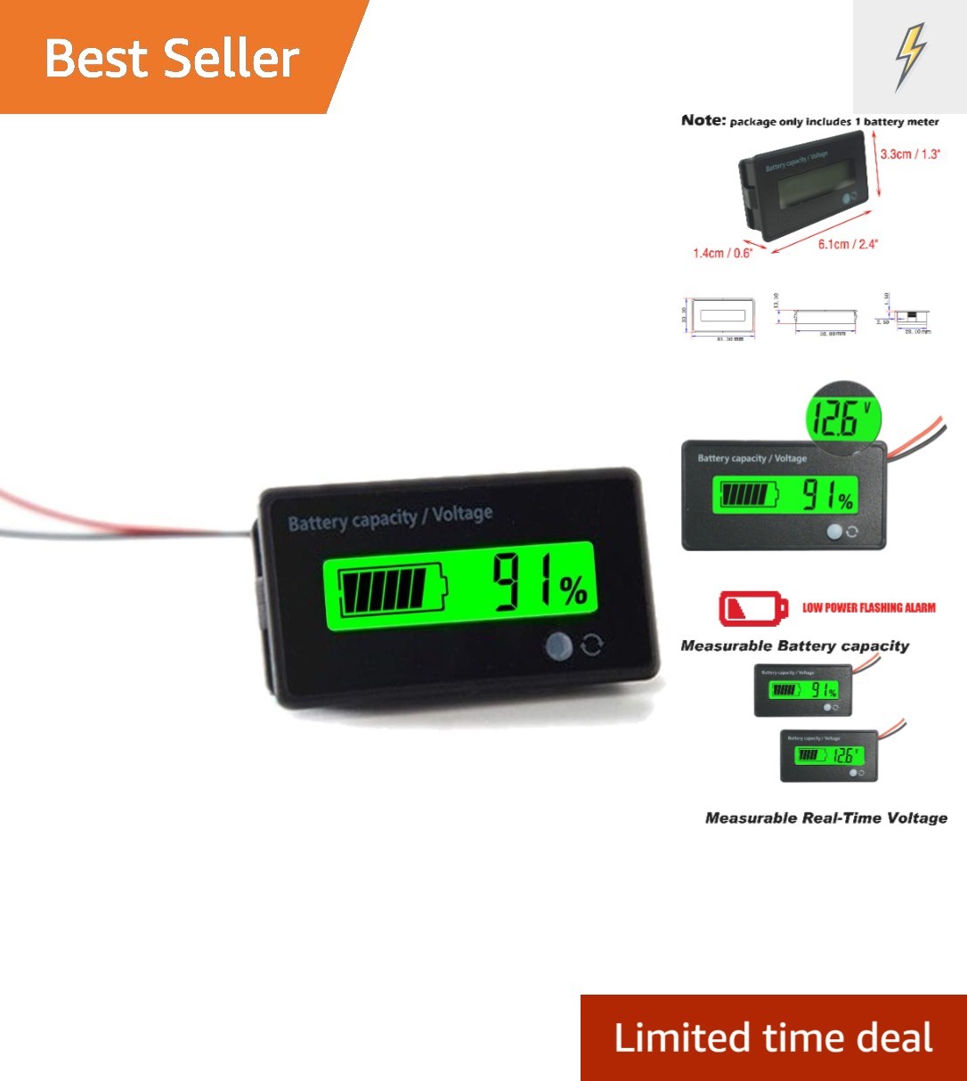 DC 12V 24V 36V 48V 72V Battery Meter, Battery Capacity Voltage Monitor