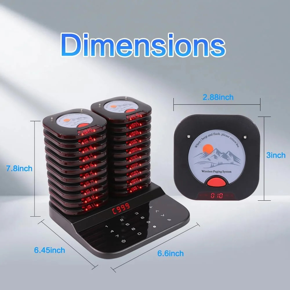 AGJ Restaurant Pager System Touch Keyboard Wireless Calling System 20 Pagers Bee