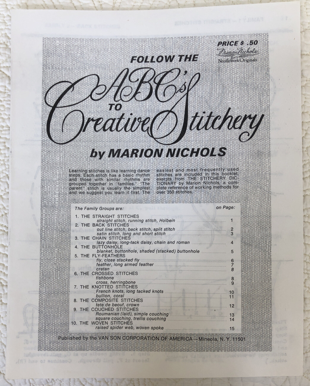 Vintage 1970 Follow The ABC’s To Creative Stitchery By Marion Nichols Paper Bool
