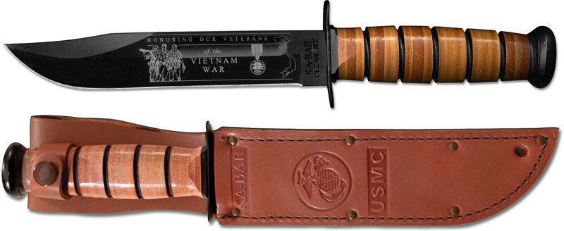 Ka-Bar USMC Vietnam War Commemorative 1095 Carbon Steel Black Fixed Knife 9140