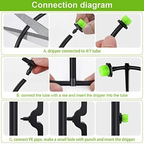 200Pcs Adjustable Irrigation Drippers, 1/4 Inch Barbed Drip Emitter 360 Degree