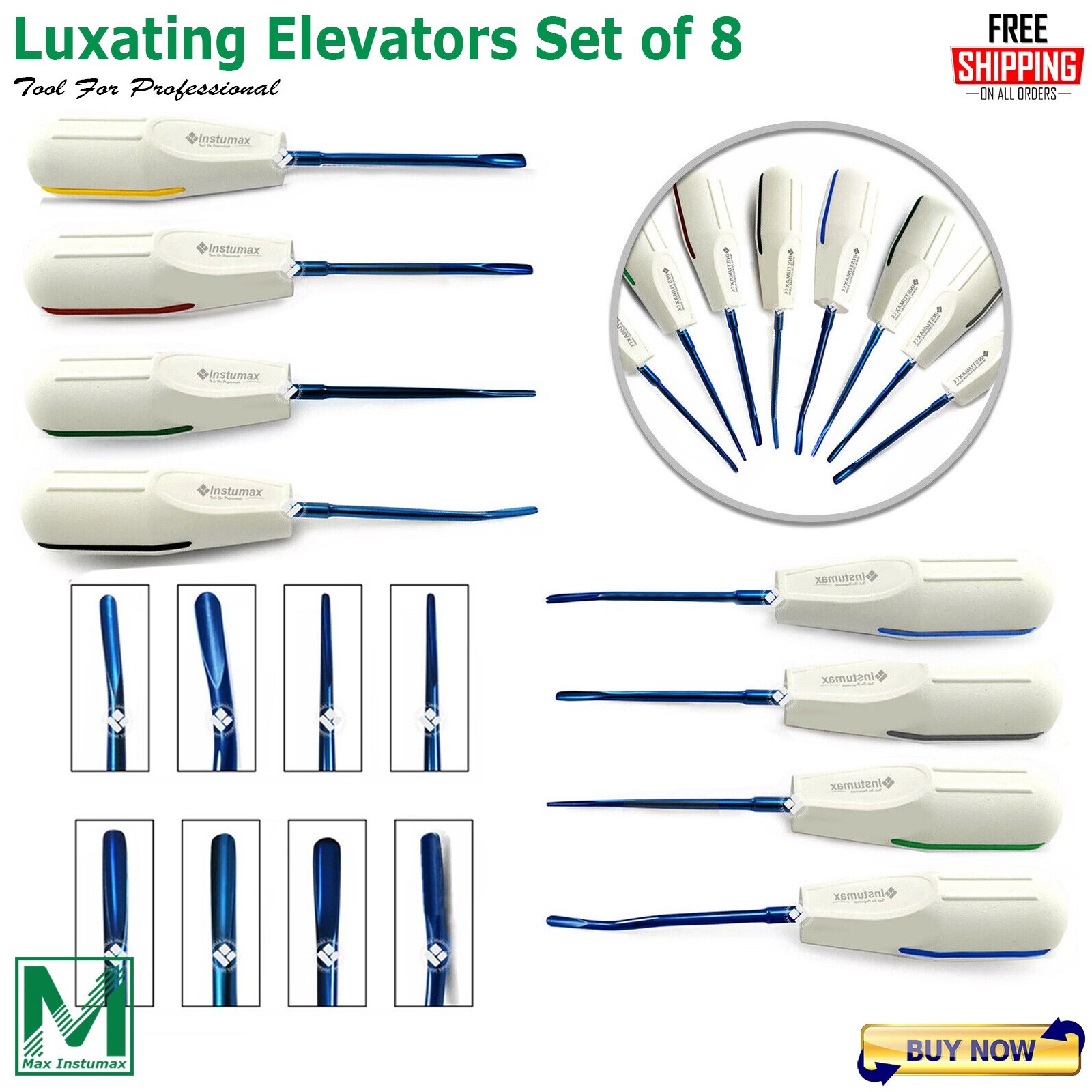 8Pcs Titanium Tip Dental Luxating Elevators Oral Surgery Extraction Luxation Set
