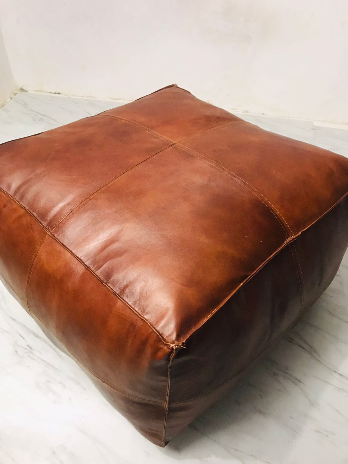 Leather Ottoman Pouffe Genuine Boho Unstuffed Moroccan Footstool New 30'' Square