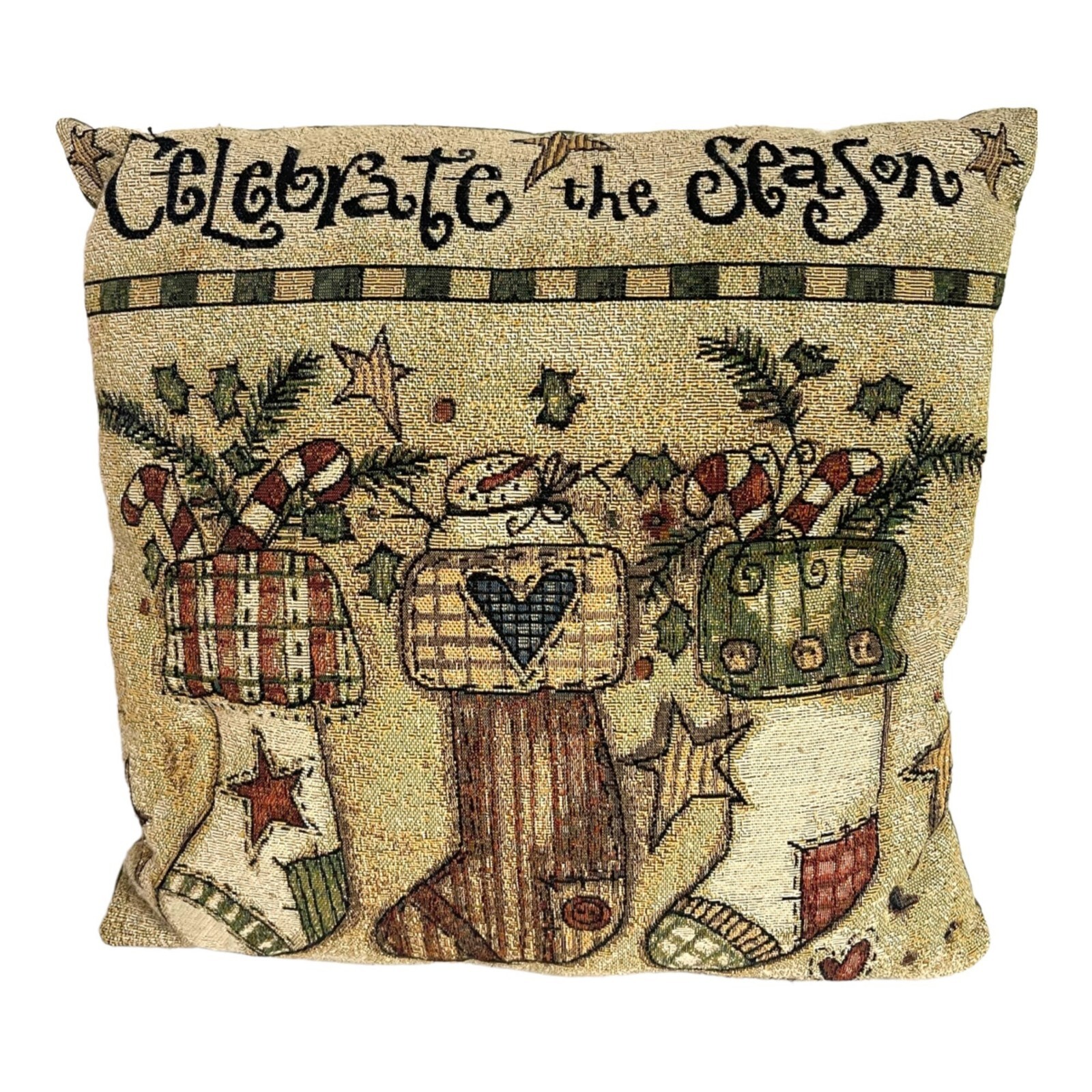 Celebrate The Season Decorative Throw Christmas Pillow 14" Stockings Mantle