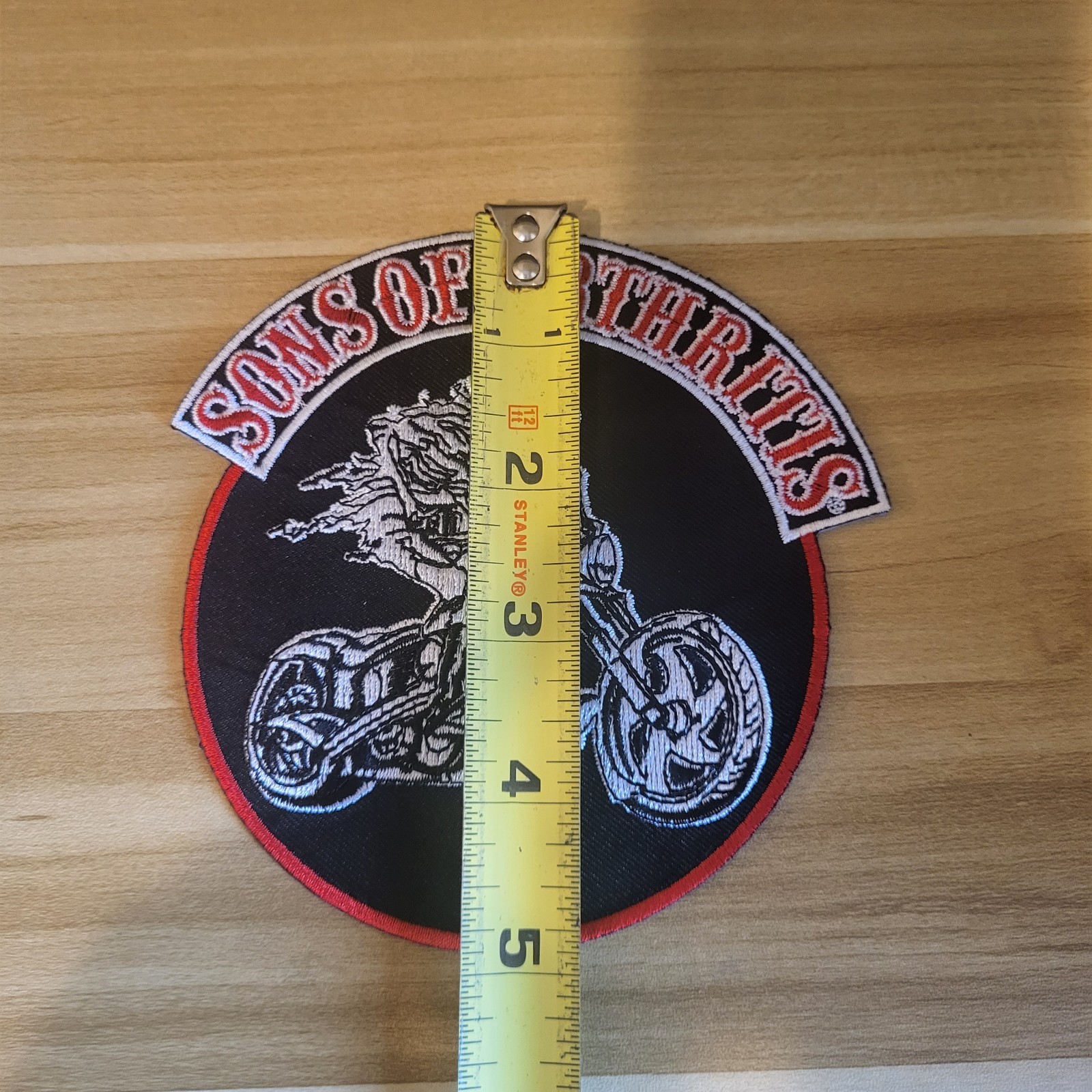 Sons Of Arthritis Biker Patch With Flaming Skeleton Embroidered 5"H x 4.75"W