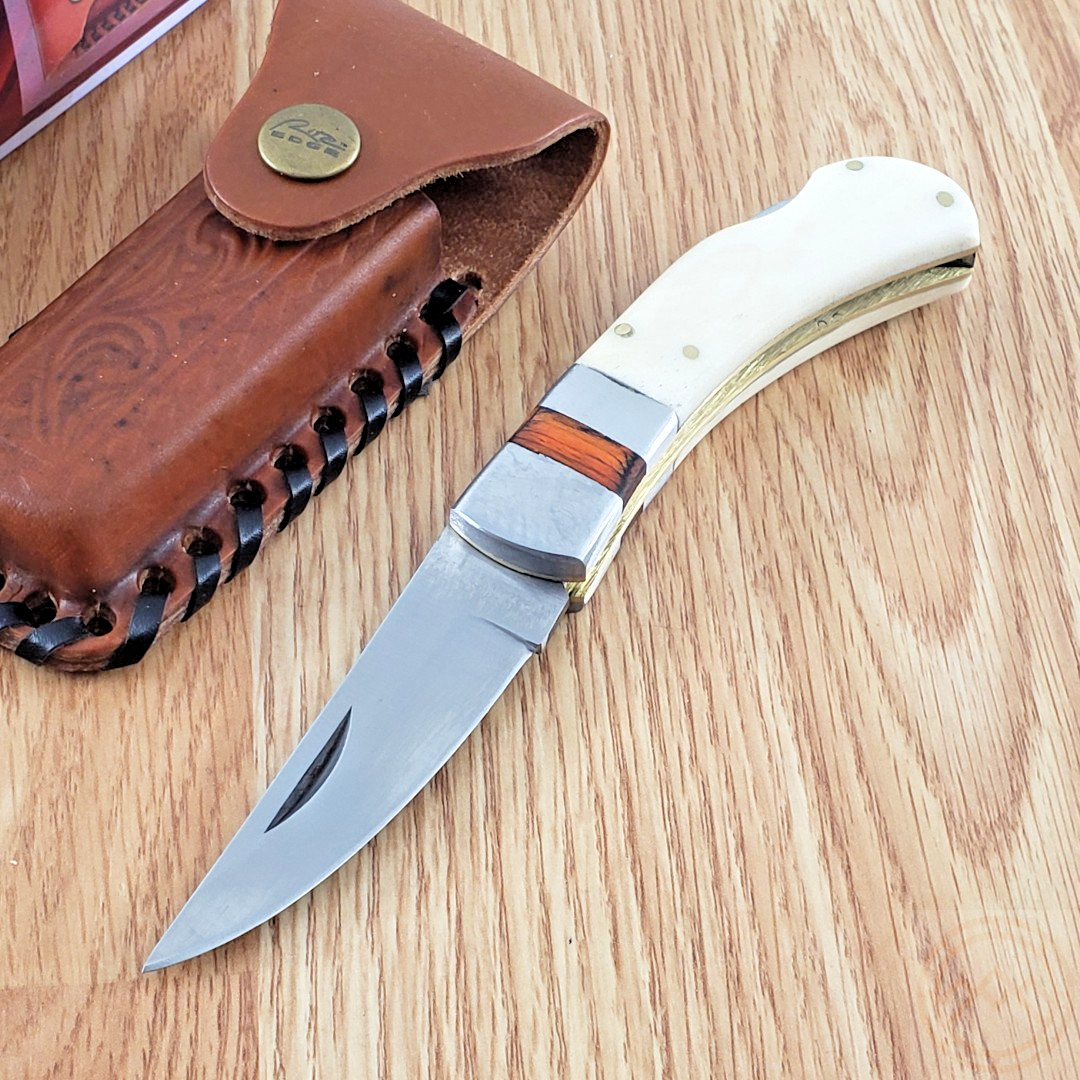 Rite Edge Bolster Lock Folding Knife 3" Stainless Steel Blade Smooth Bone Handle