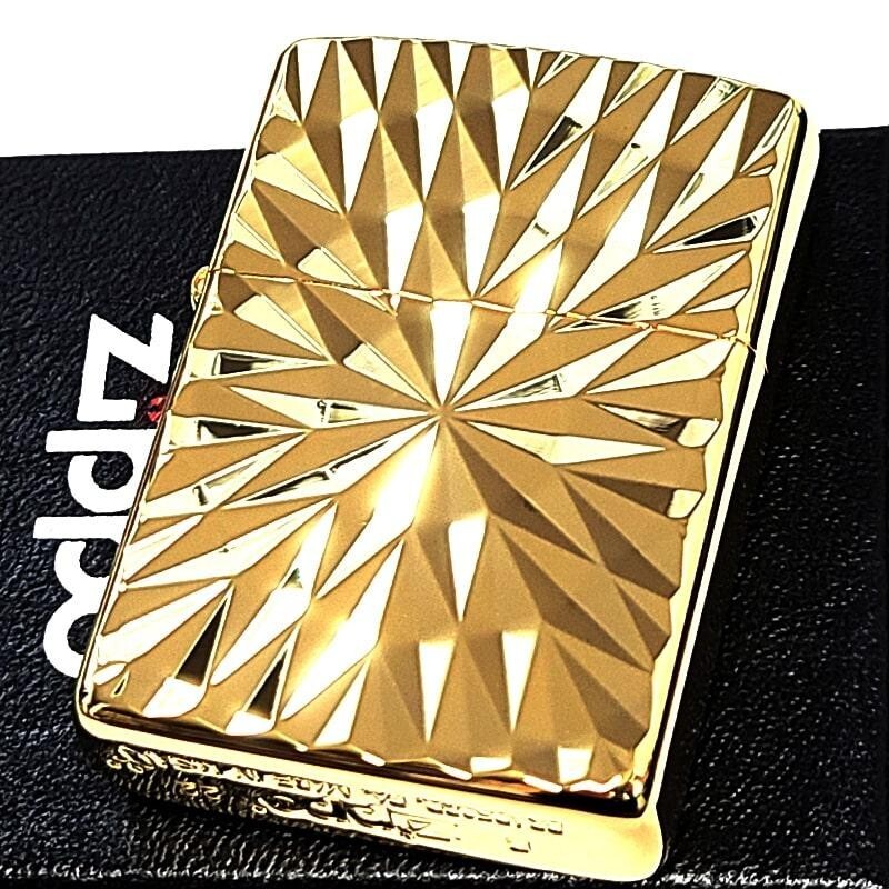 Zippo Armor Diamond Cut Engraving 2 Side Processing Mirror Finish Gold Lighter