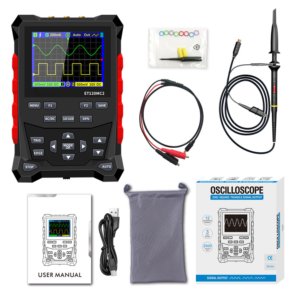 ET120MC2 Portable Dual-Channel Oscilloscope Signal Generator 120MHz 500Msps