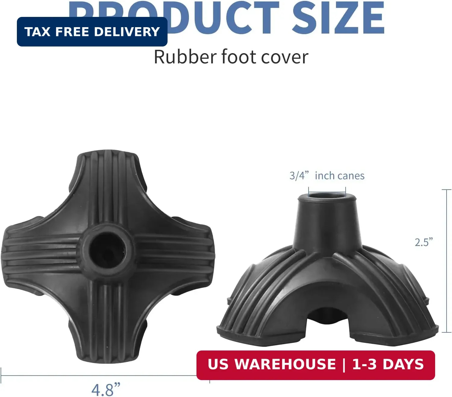 Cane Tips, 3/4 Inch Quad Cane Tip Self Standing Rubber Tips for Walking Canes, W